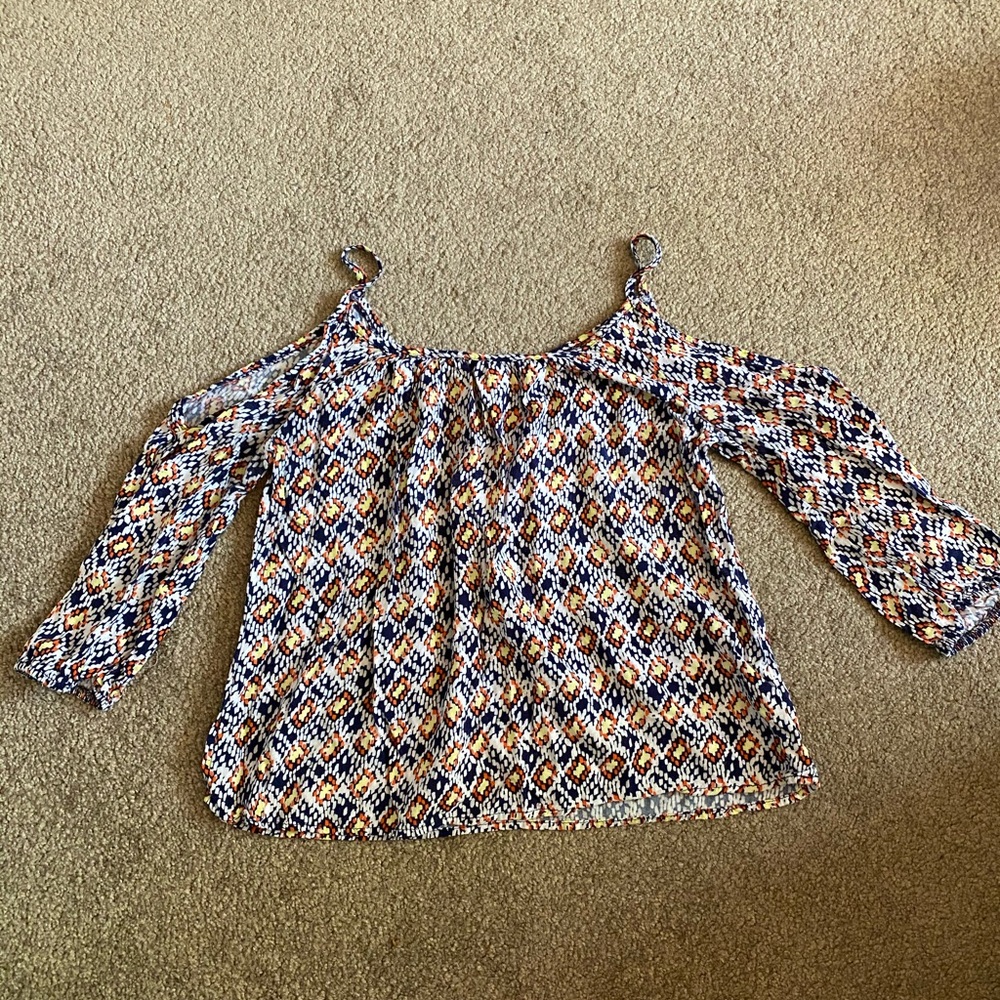 Blue and white off the shoulder crop top